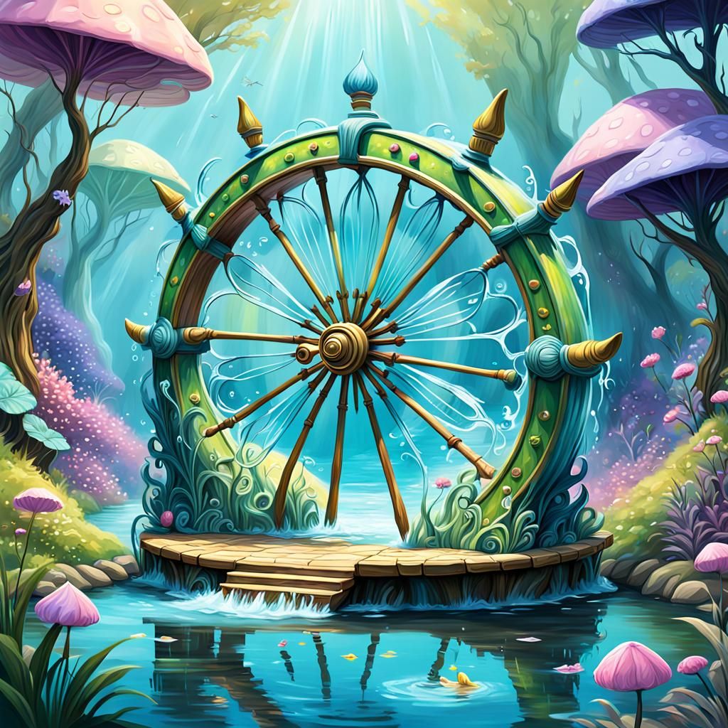 Fairy Fantasy Water Wheel in Pixar Style