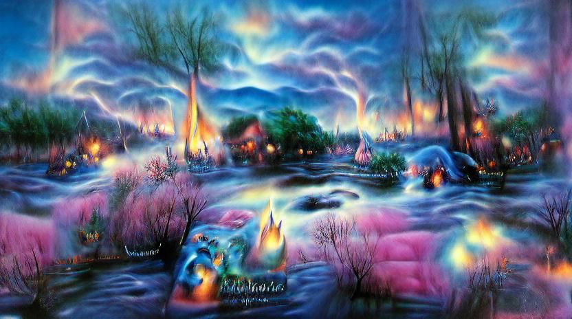 Glowing Foxfire Swamp Wonderland in Kinkade Style