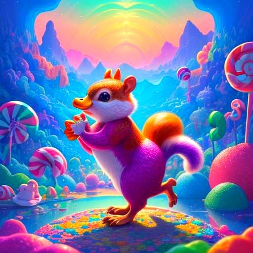 Surreal Candy Squirrel Cartoon Character in Digital Art