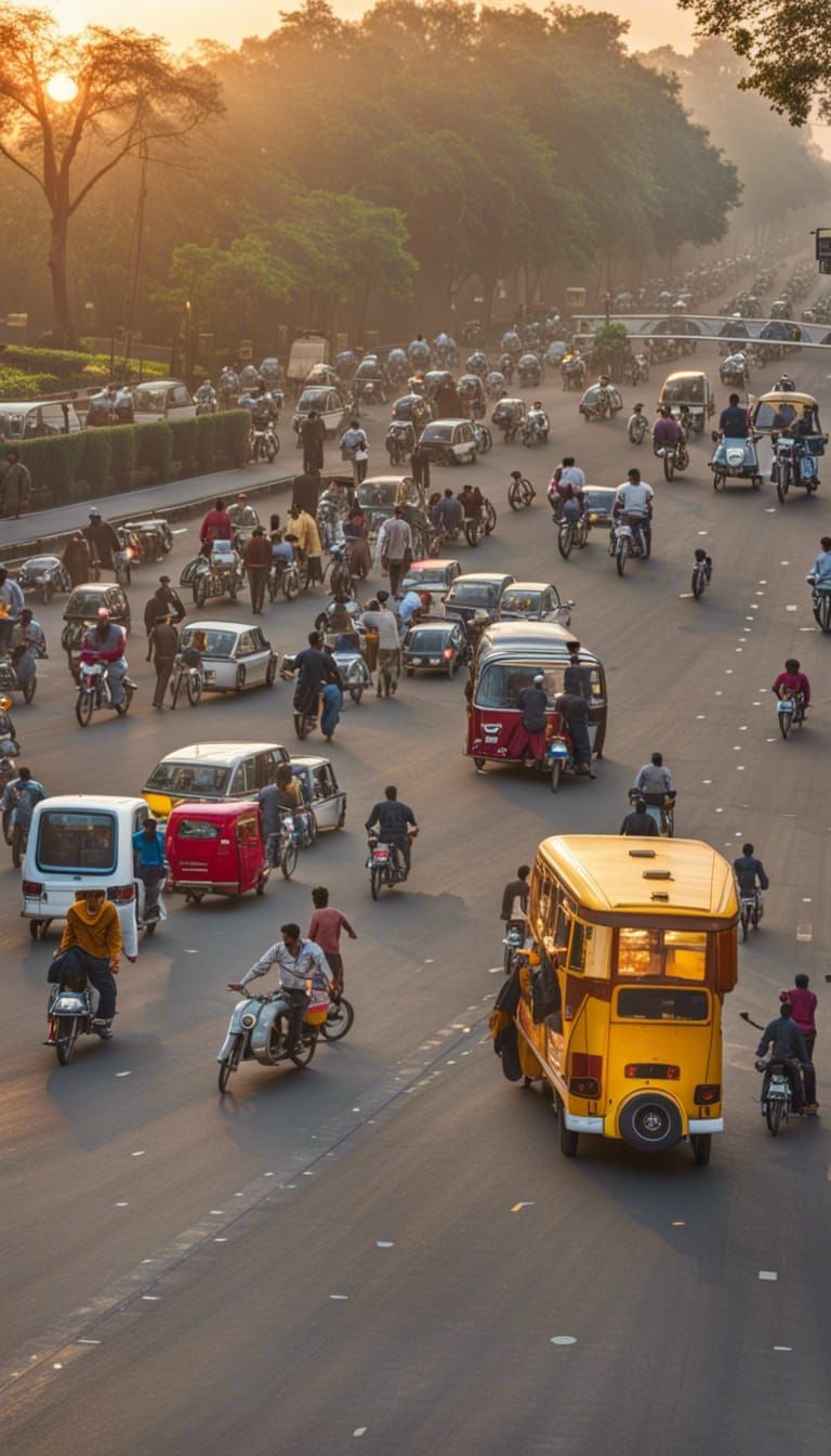 Energetic Sunrise Over New Delhi Streets