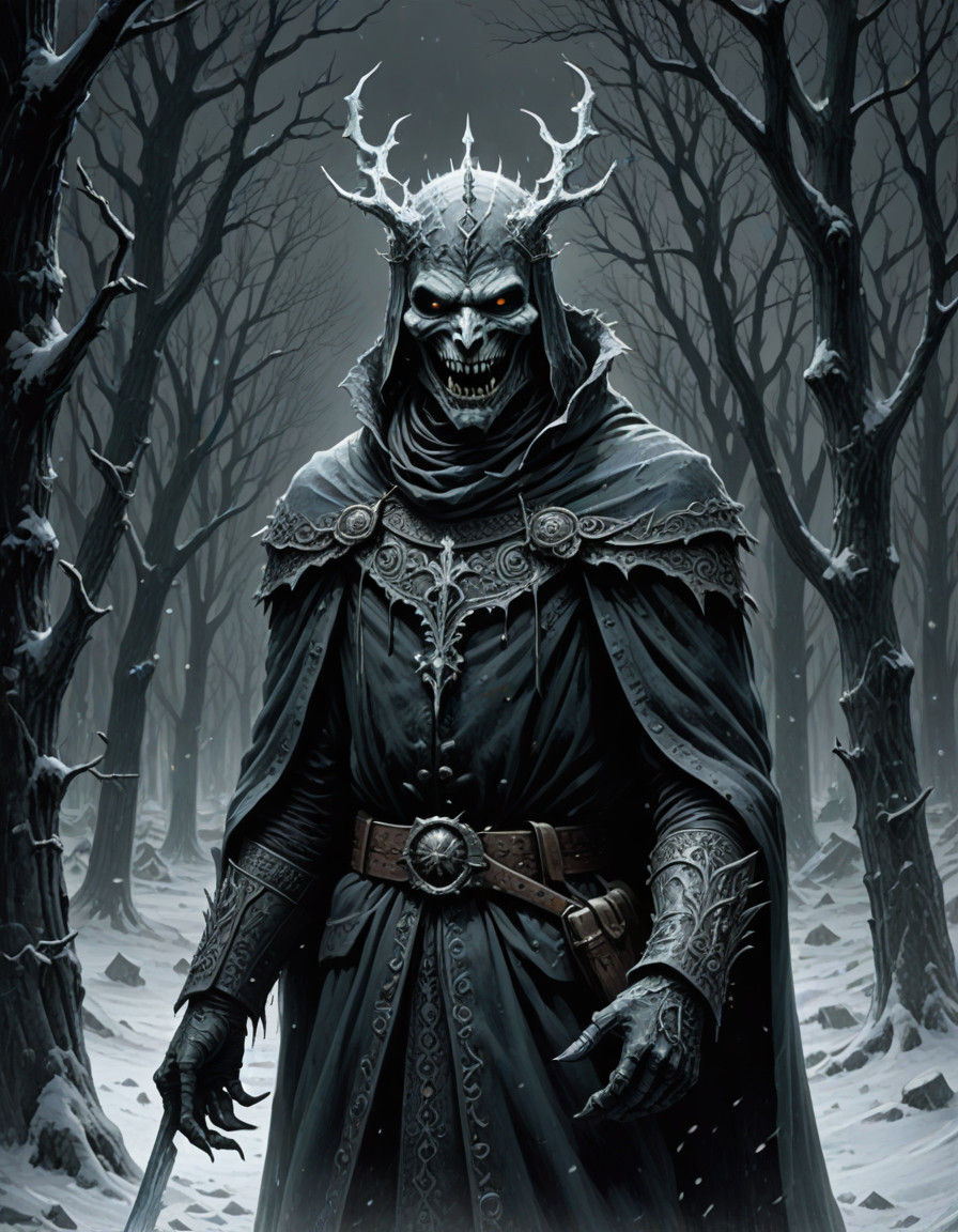 Ethereal Gothic Winter Scene with Frosty Horror