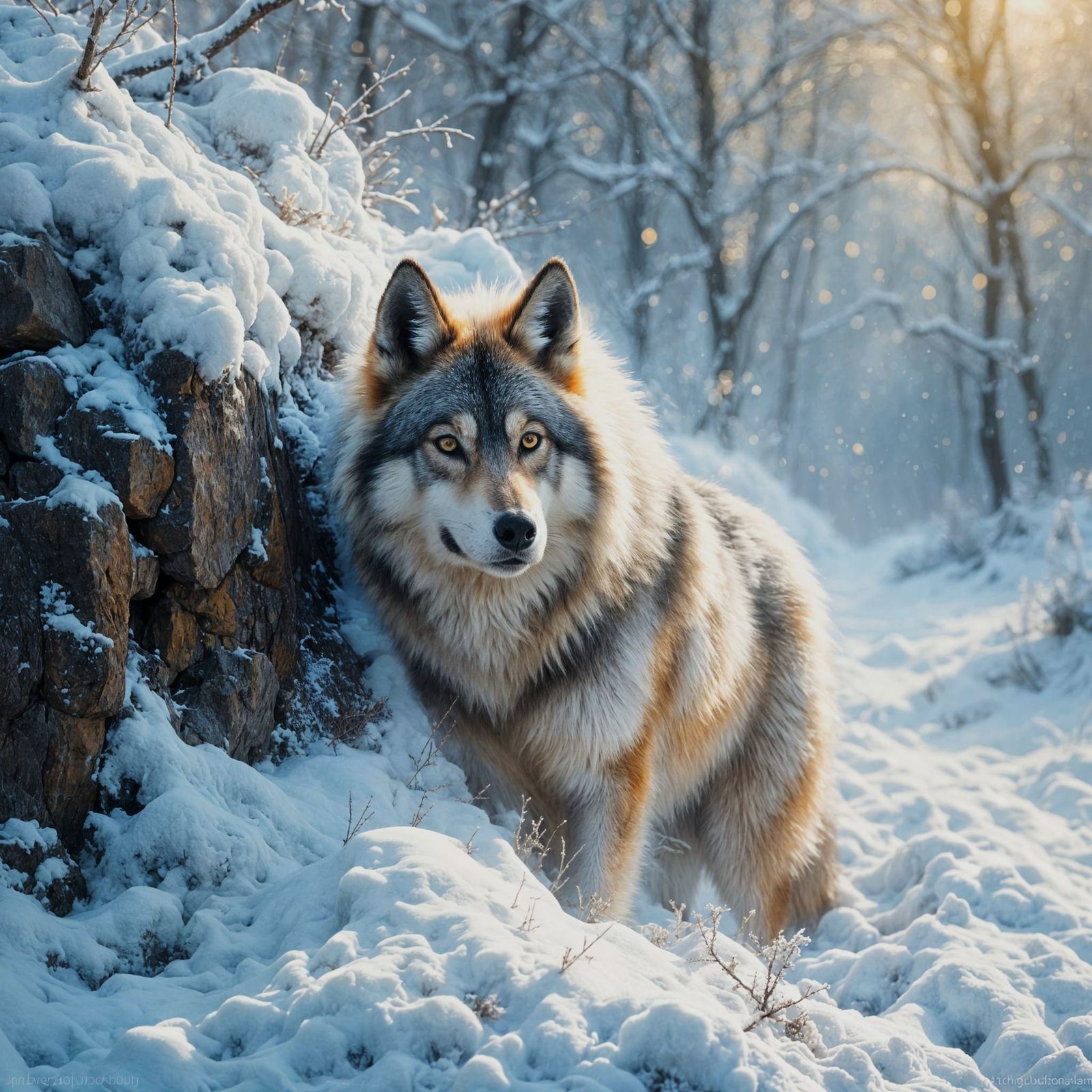 Wolf Hides in Winter Tundra Landscape