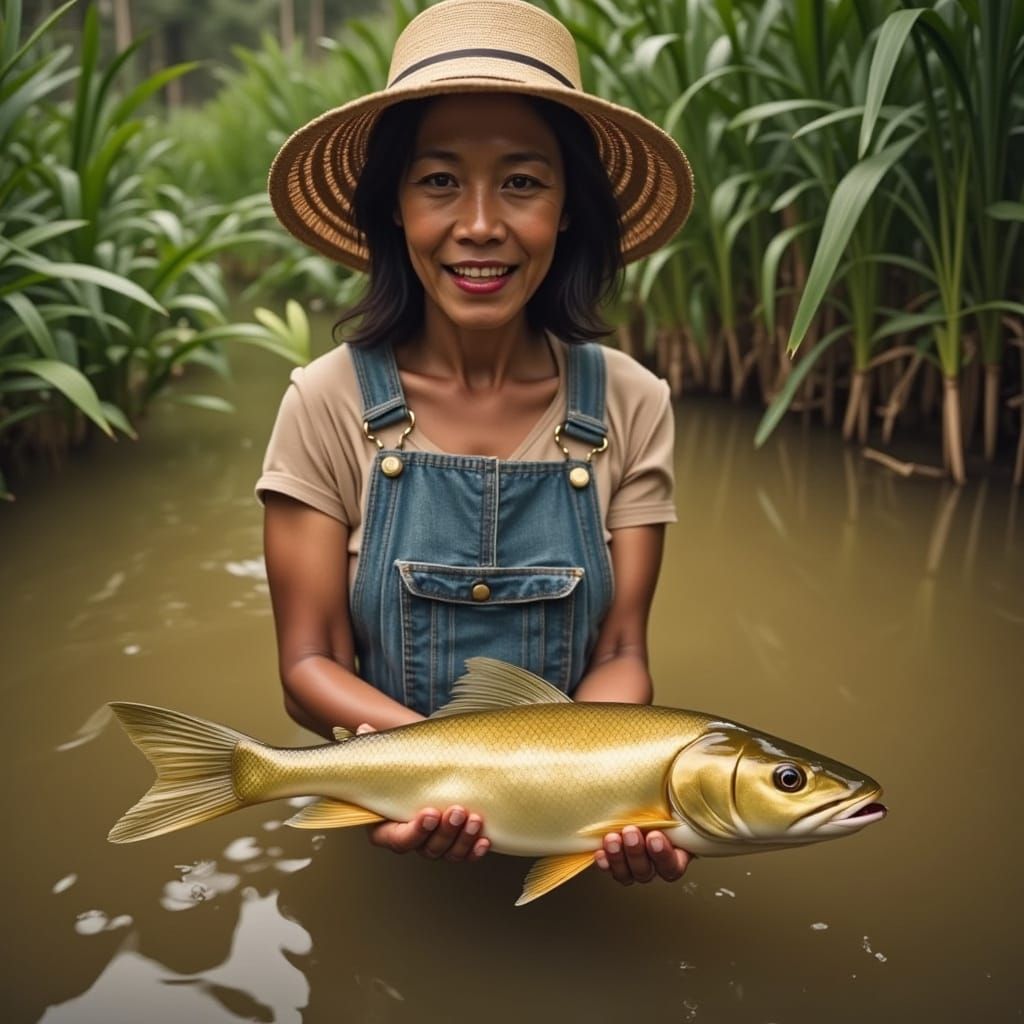 Filipino Woman Farmer Catches Golden Fish