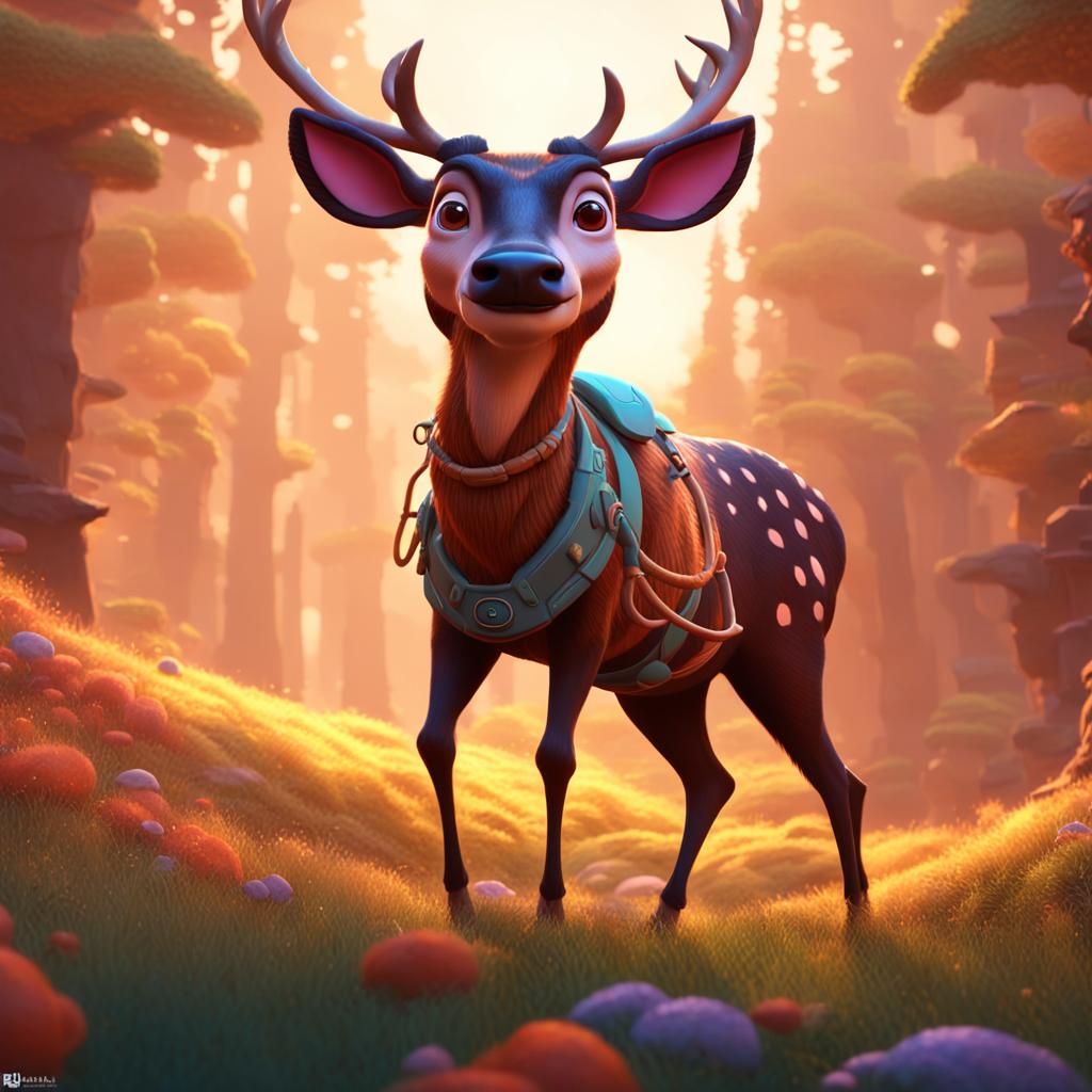 Elf Woman with Antlers Embracing Deer as 3D Art