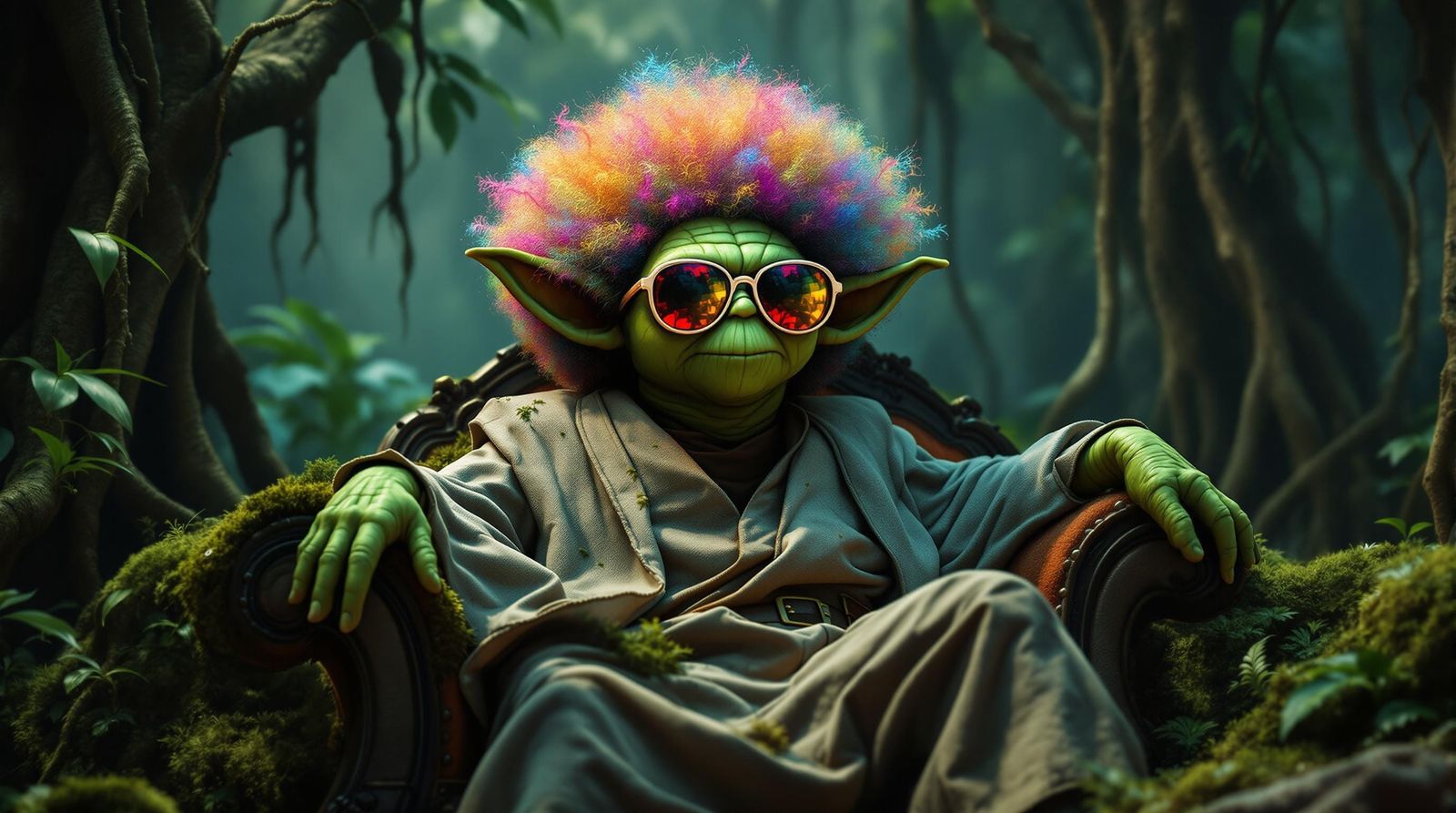Cool Yoda in Sunglasses with Afro Hairdo