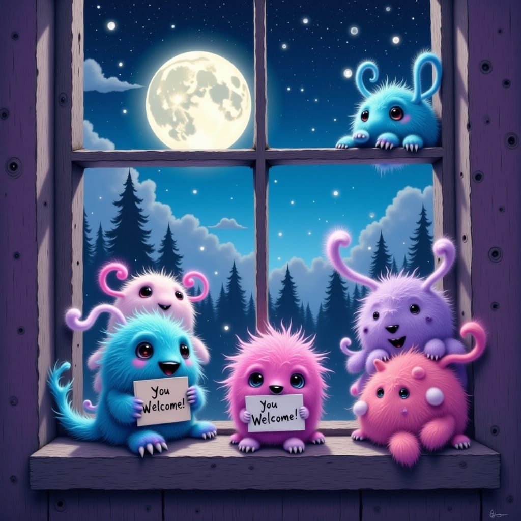 Whimsical Monsters Welcome You to a Starry Night