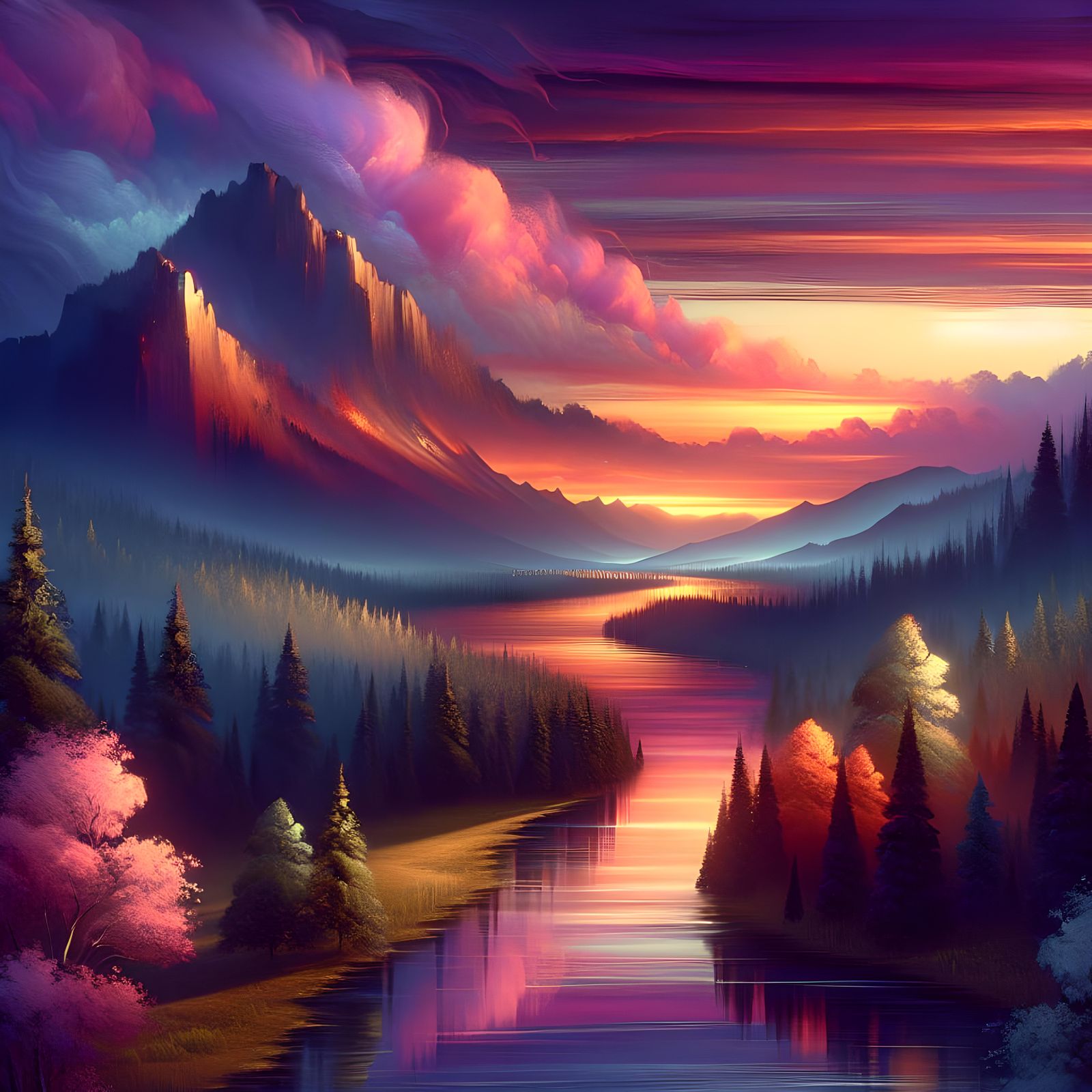 Sunset Over Mountain: Fantasy Concept Art in 8k