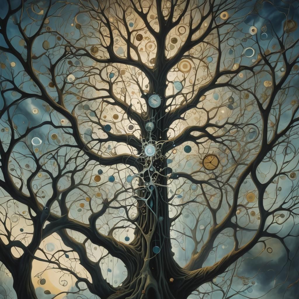 Ethereal Clockwork Tree in Surrealist Style