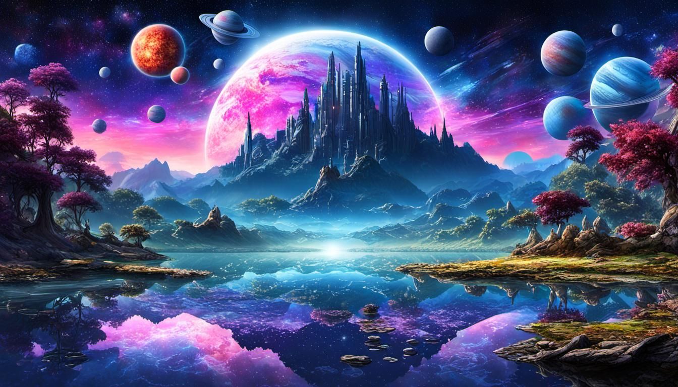 Ethereal Alien God in a Galactic Landscape