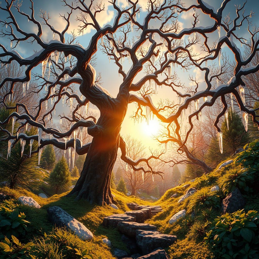 Whimsical Spring Awakening in a Vibrant, Fantasy Landscape