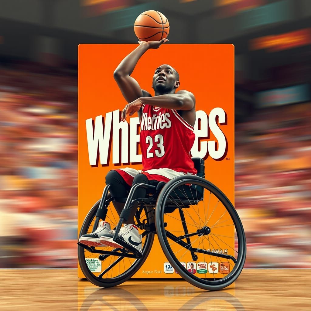 Wheelchair Basketball Player Slam Dunk on Wheaties Box