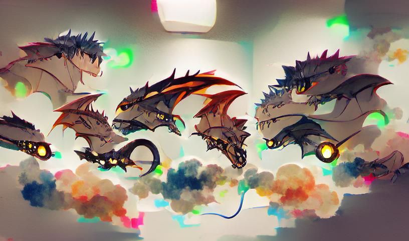 Cyberpunk Dragons with Gears and Cybernetic Enhancements