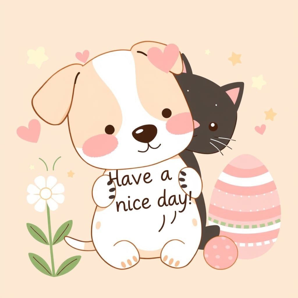 Have a nice day!

Cute, kawaii dog and cat with hearts, flow...