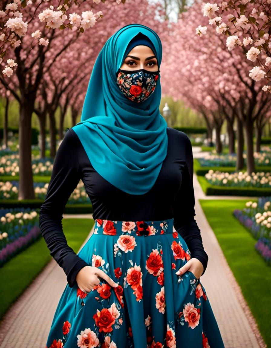 Beautiful Masked Woman in Spring Park Painting