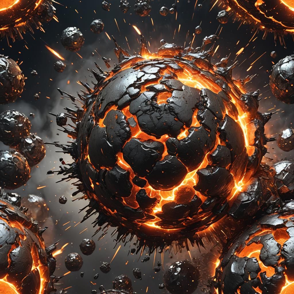 Dramatic Molten Metal Planet with Fiery Sparks