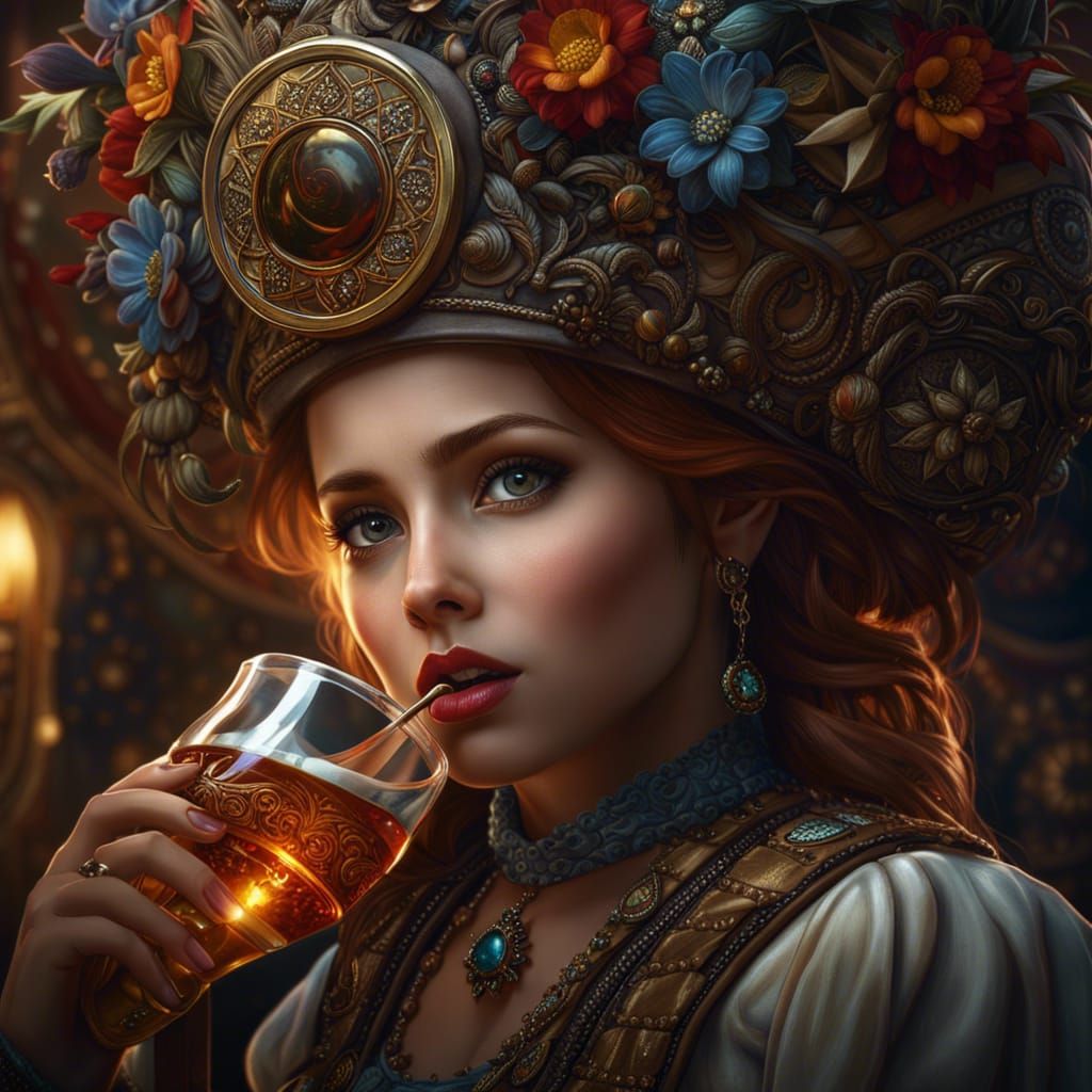 Gorgeous girl drinking beer with a straw