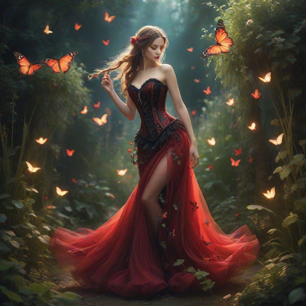 Fairy Dancing in Moonlit Garden with Flames