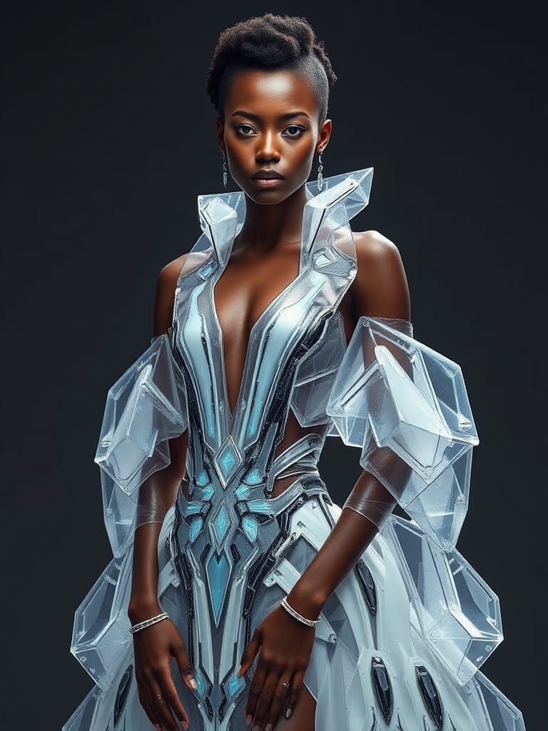 Avant-Garde Futuristic Gown on Biracial Model