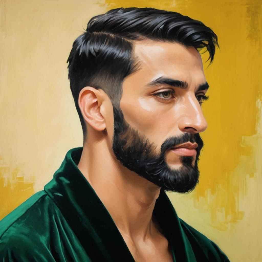 Elegant Man in Velvet Bathrobe: Impressionist Oil Painting