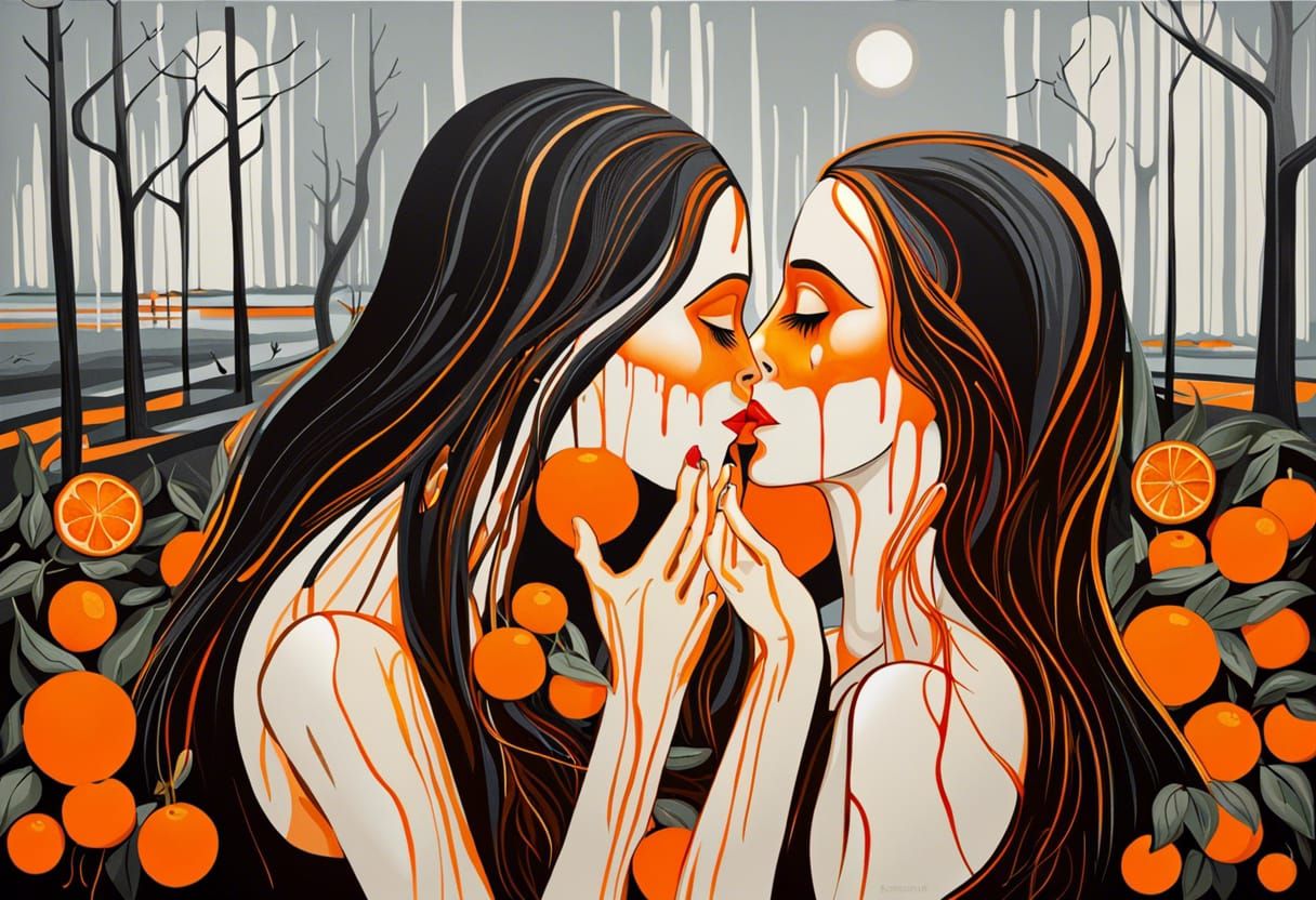 Women Eating Oranges in German Expressionist Style