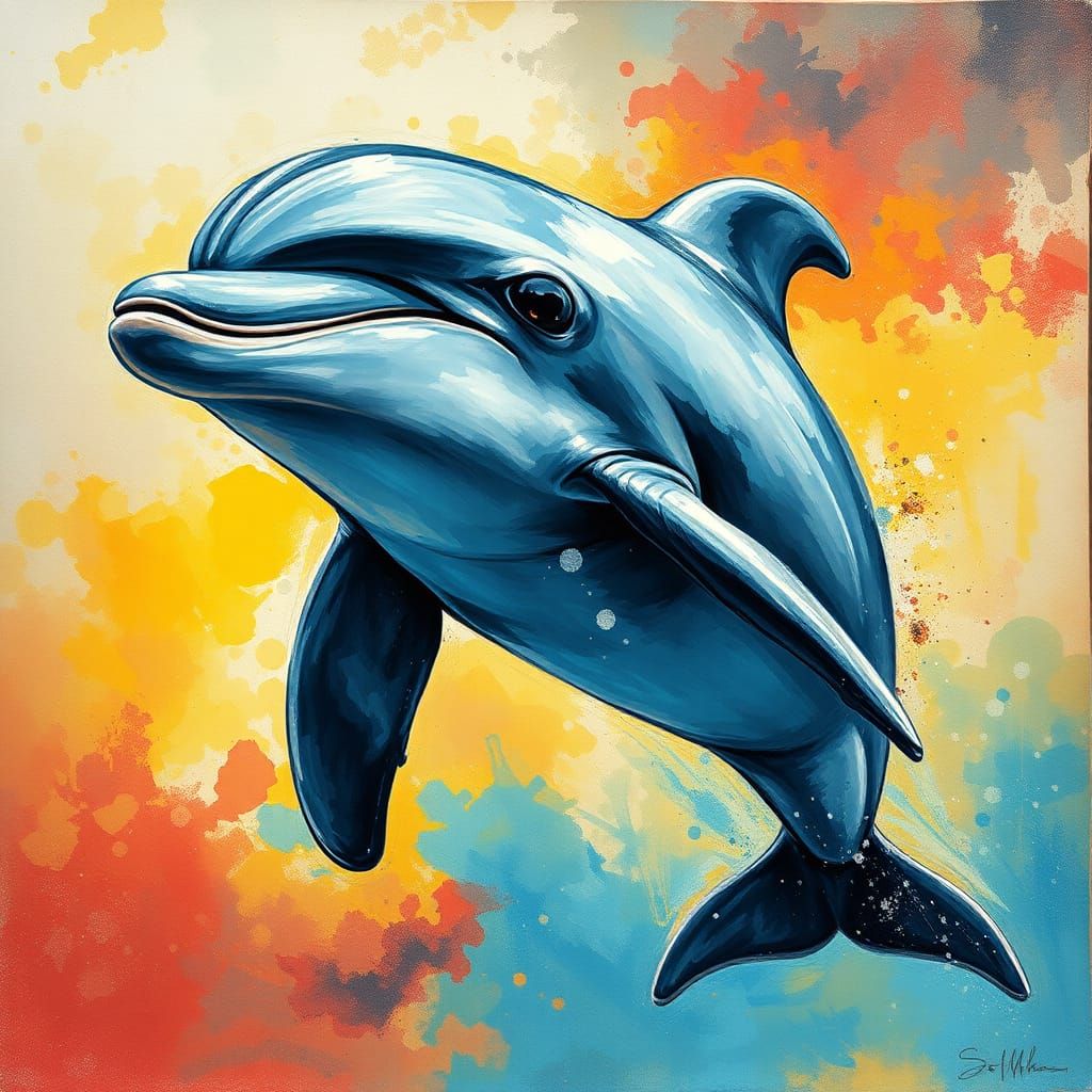 Detailed Dolphin in Impressionist Charcoal and Gouache