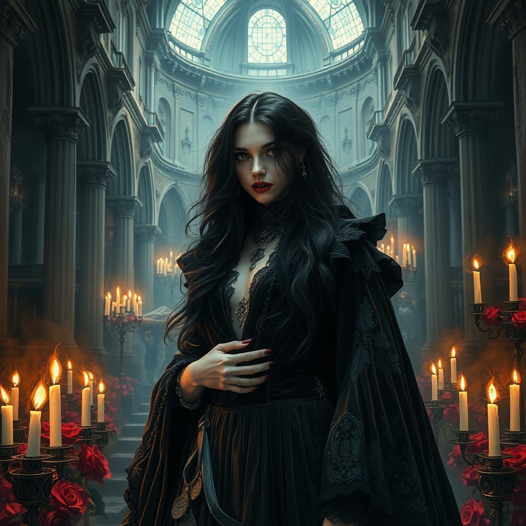 Mysterious Gothic Goddess in Lavish Velvet Attire