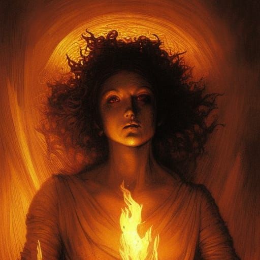 Justice Lady Ablaze: A Horror Illustration