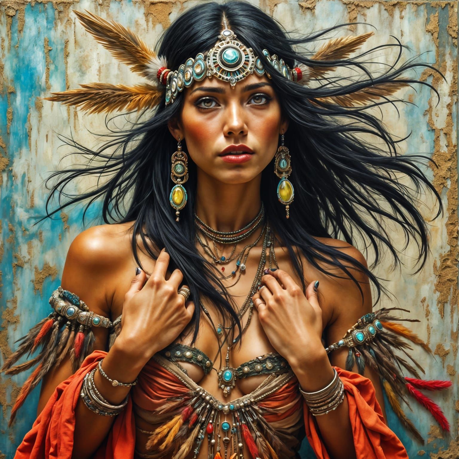 Native American Goddess in Windswept Hyperrealism