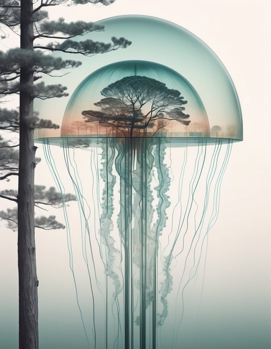 Abstract Jellyfish Portrait in Cubist Style