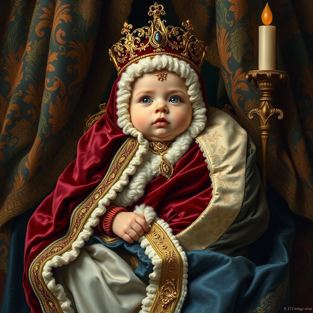 Regal Child in Opulent Alphonse Mucha Style