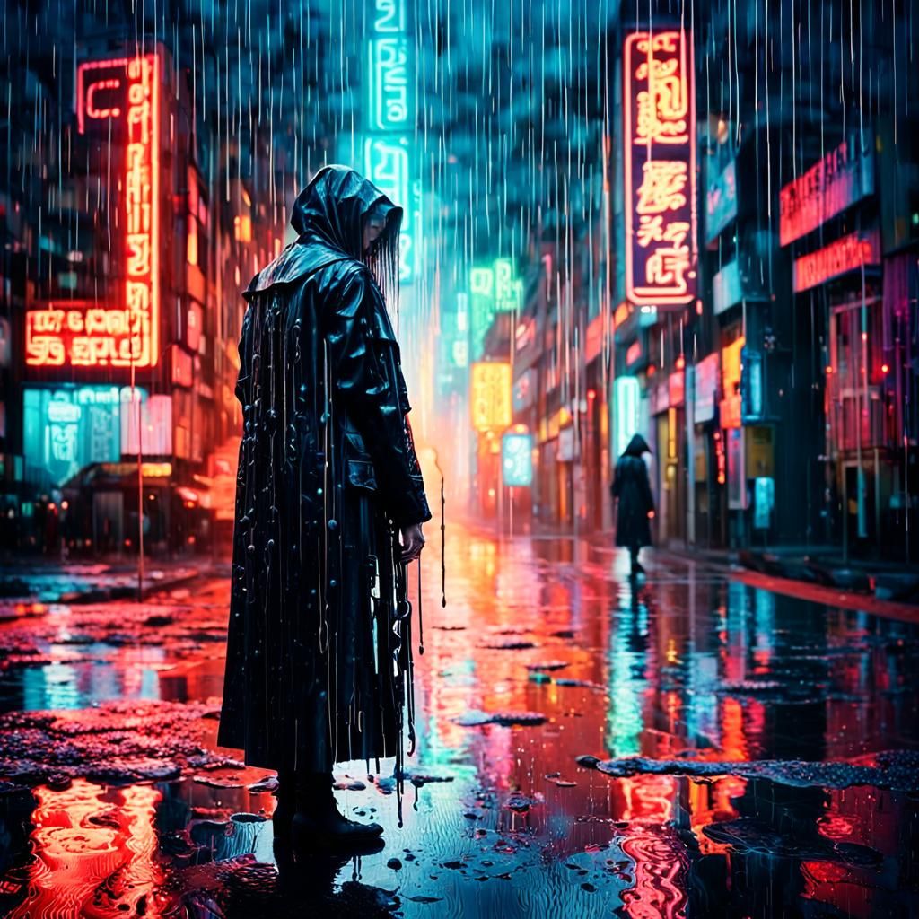 Cyberpunk Woman with Double Exposure