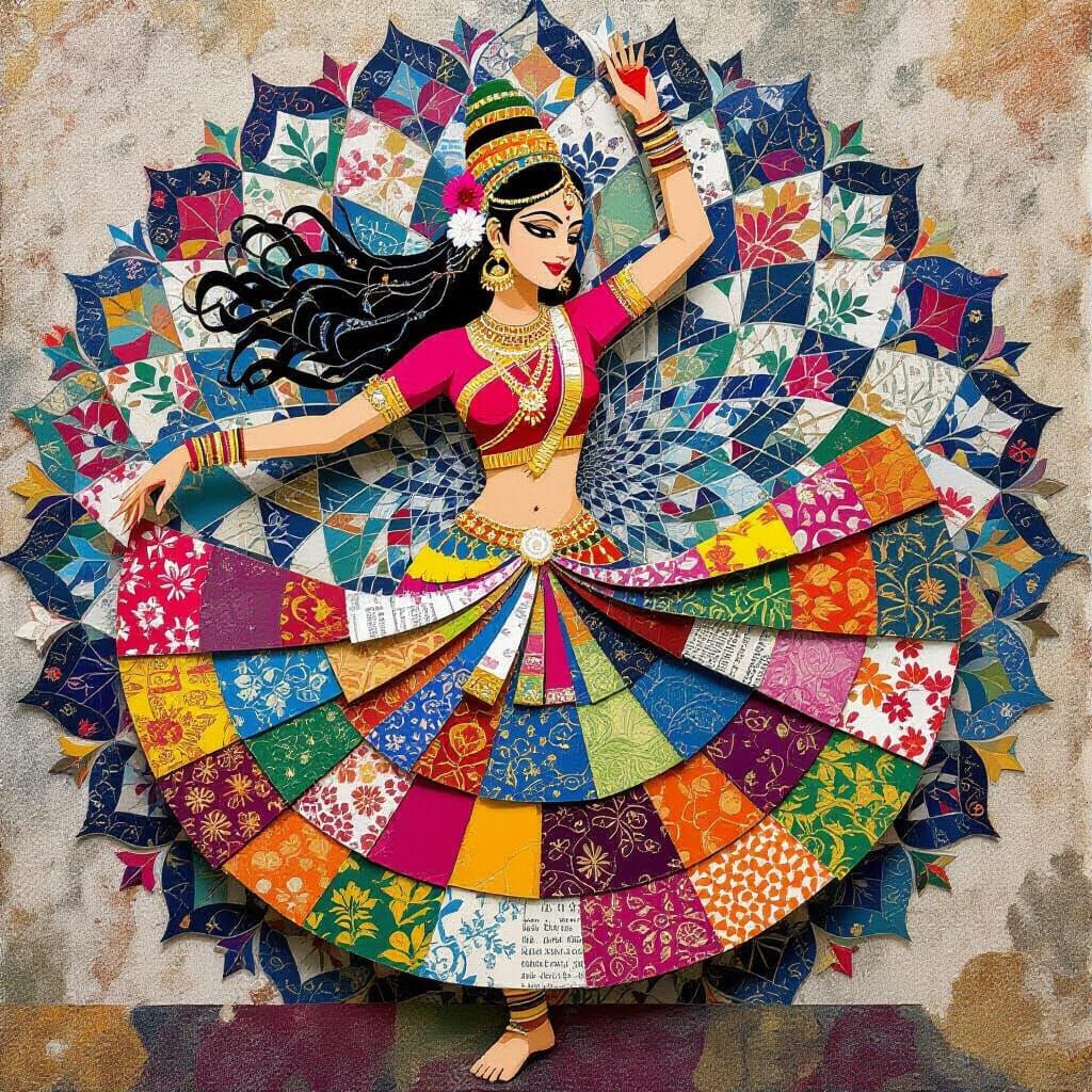 Vibrant Indian Goddess Collage in Maximalist Style