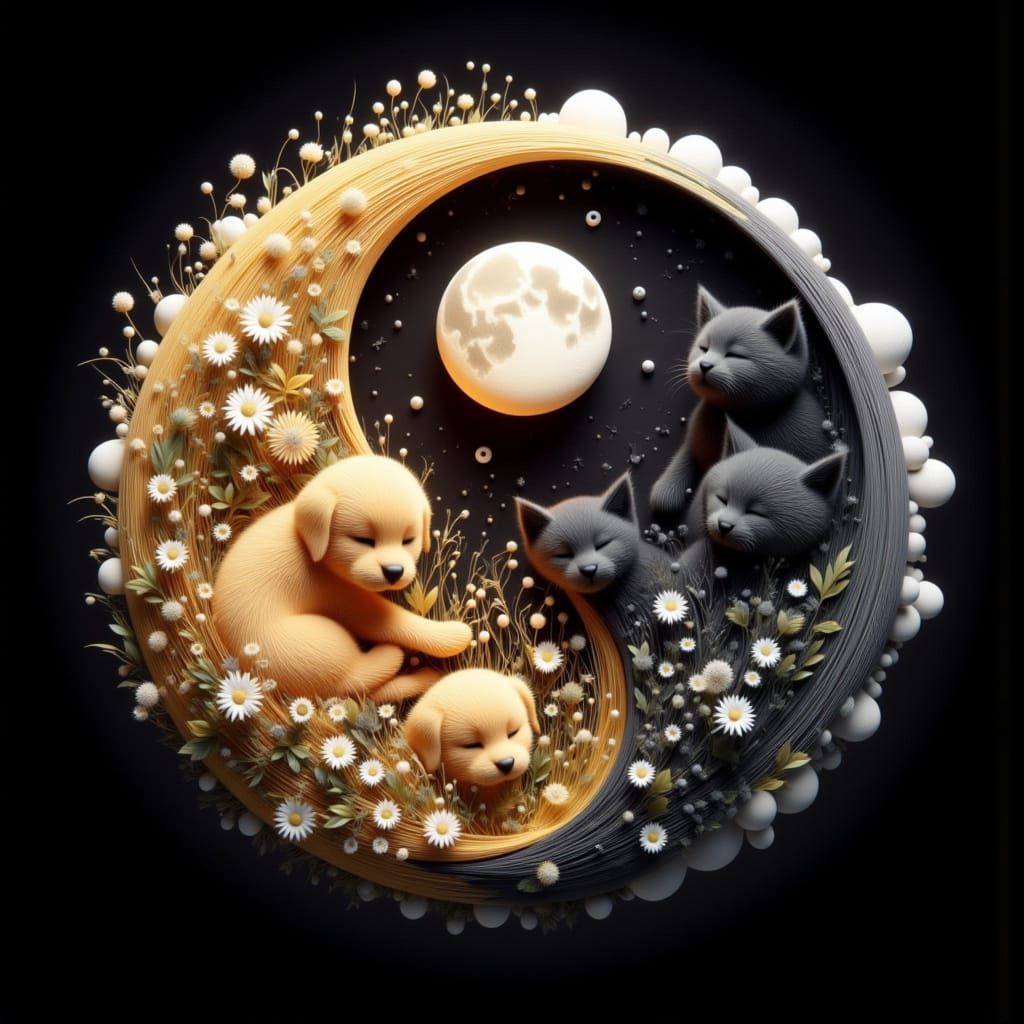 Yin-Yang: Puppies and Kittens in Dreamy Art Style