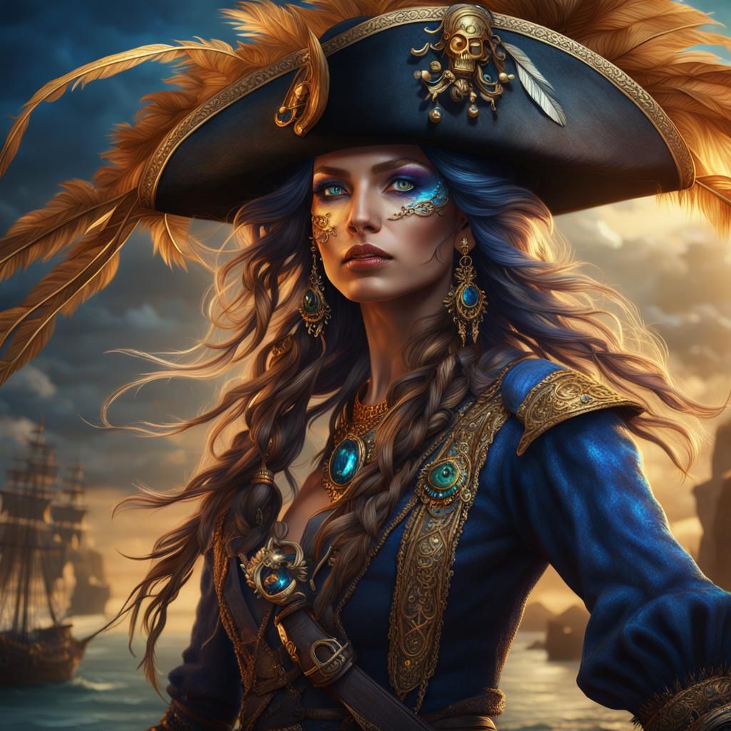 Stunning Pirate Woman with Sapphire Eyes