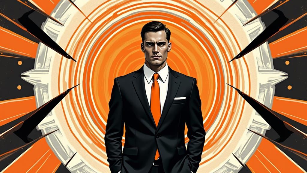 Futuristic Man in Black and White Suit