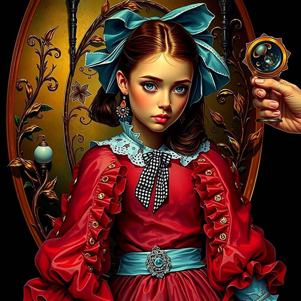 Alice Through the Looking Glass in Hyperrealistic Style