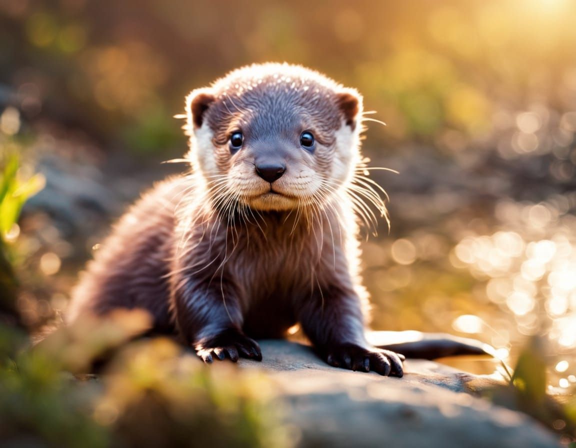 Adorable Baby Otter with Bokeh Background