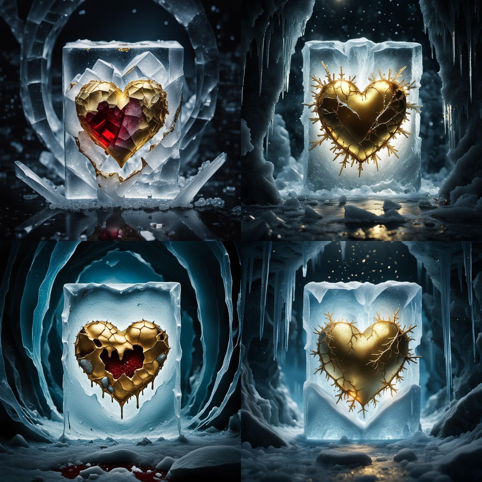 Frozen Bleeding Gold Heart in Cold Cave