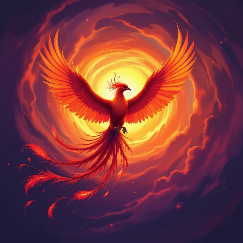 Enchanting Phoenix Soars Through Fiery Vortex