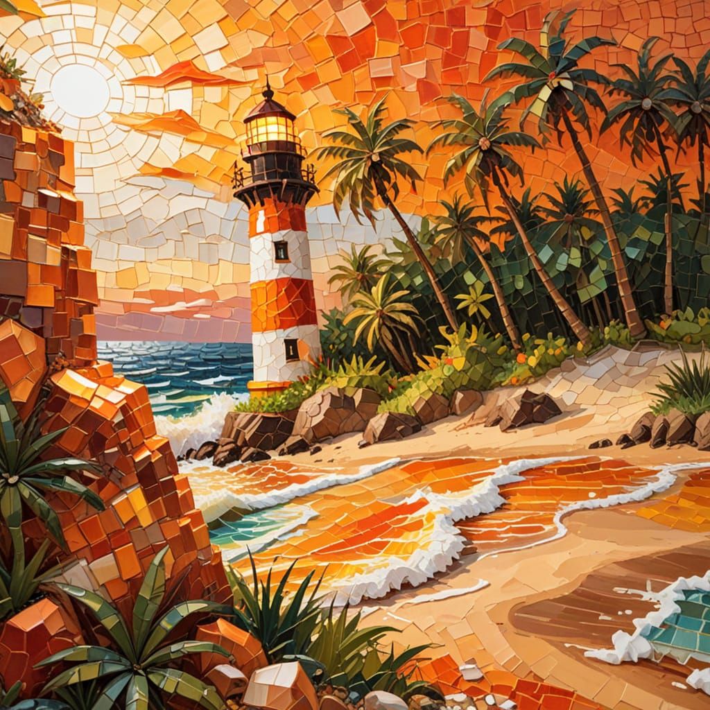 Lighthouse at Sunset: Impasto Painting in Post-Impressionist...