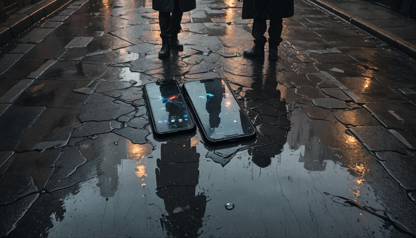 Cracked Phone Glows in Gothic Horror Scene