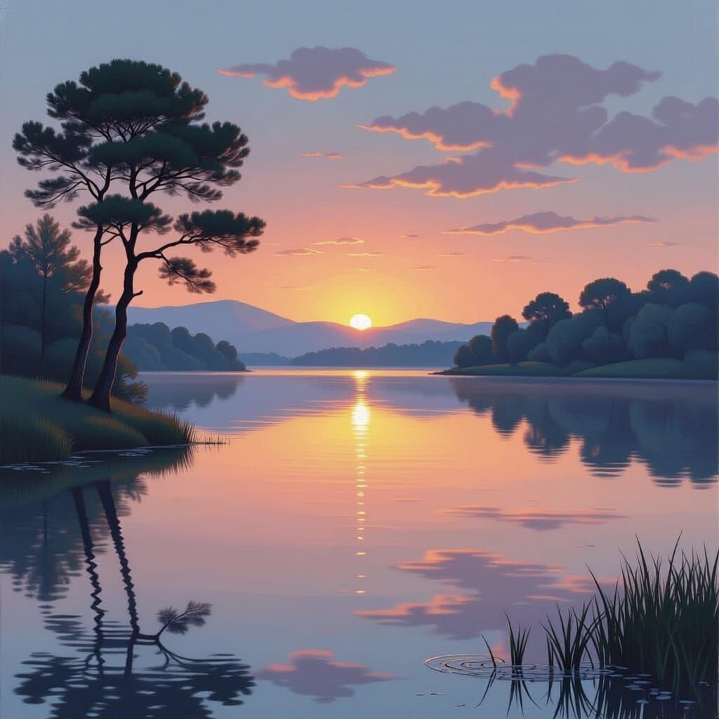 Serene Lake at Dawn in Botticelli Style