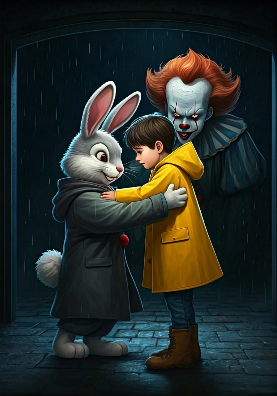 Heroic Rabbit Saves Boy from Pennywise in Stormy Night