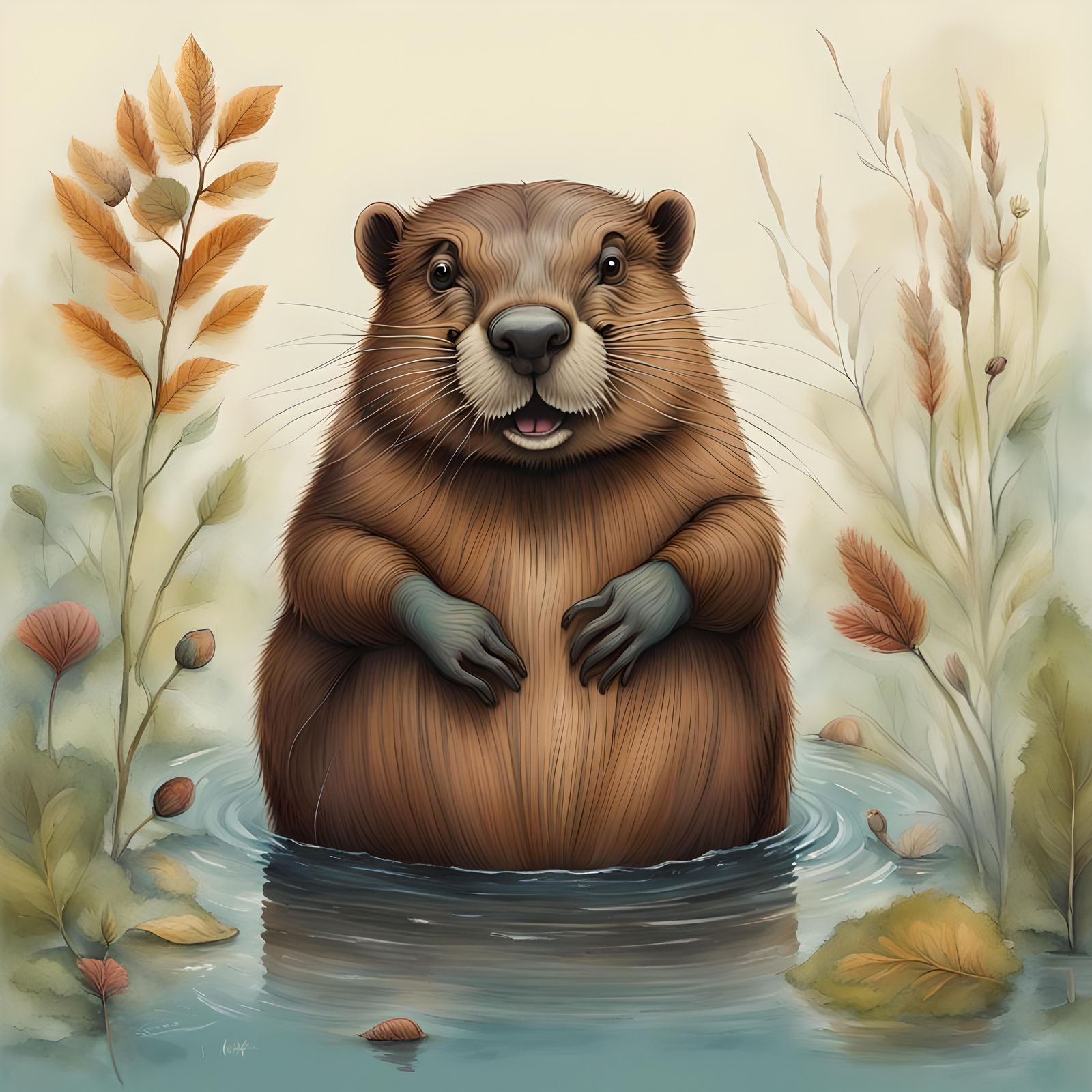Whimsical Beaver Portrait by Maromi Sagi