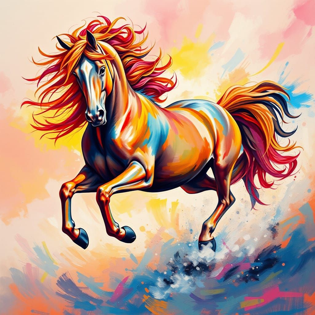 Dynamic Horse in Kaleidoscope of Colors, Inspired by Impress...