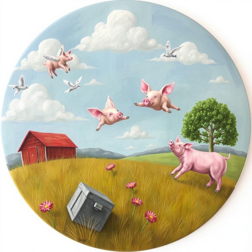 Whimsical Flying Pigs Illustration