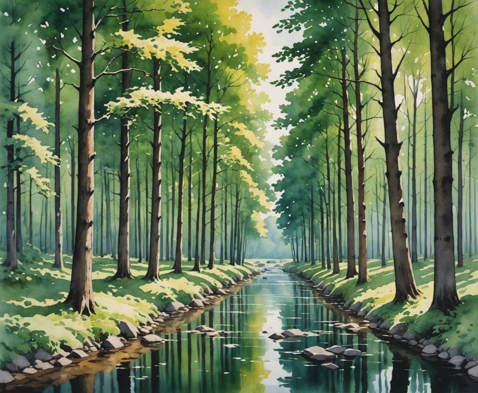 Vibrant Forest Scene in Interwar Style