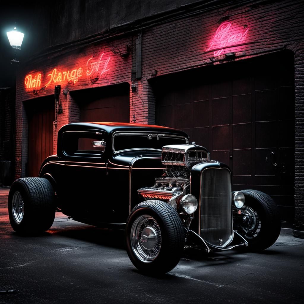 1932 Ford Hot Rod in Moody Alleyway