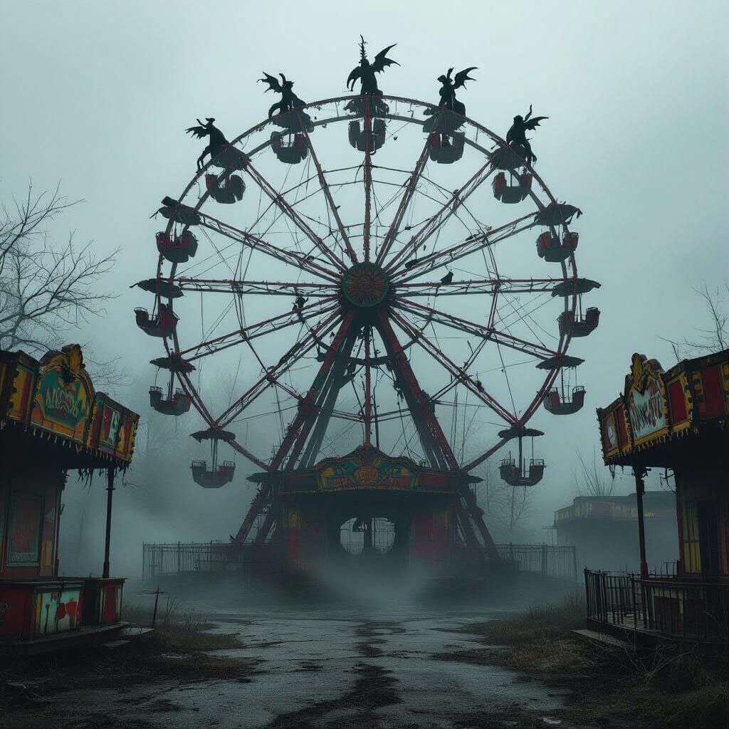 Sinister Carnival Lair with Gargoyles and Fog