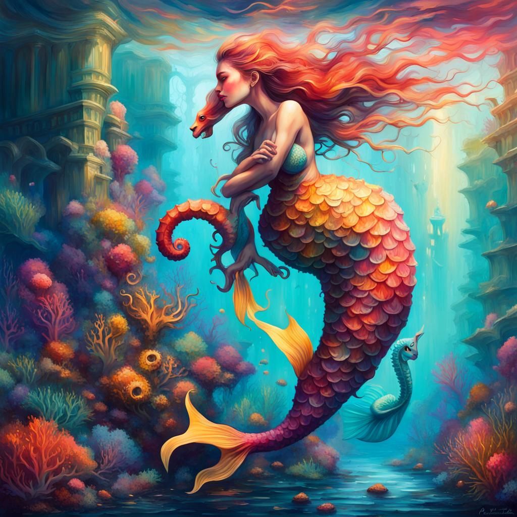 Mermaid on Seahorse to Coral Palace, Graffiti Art